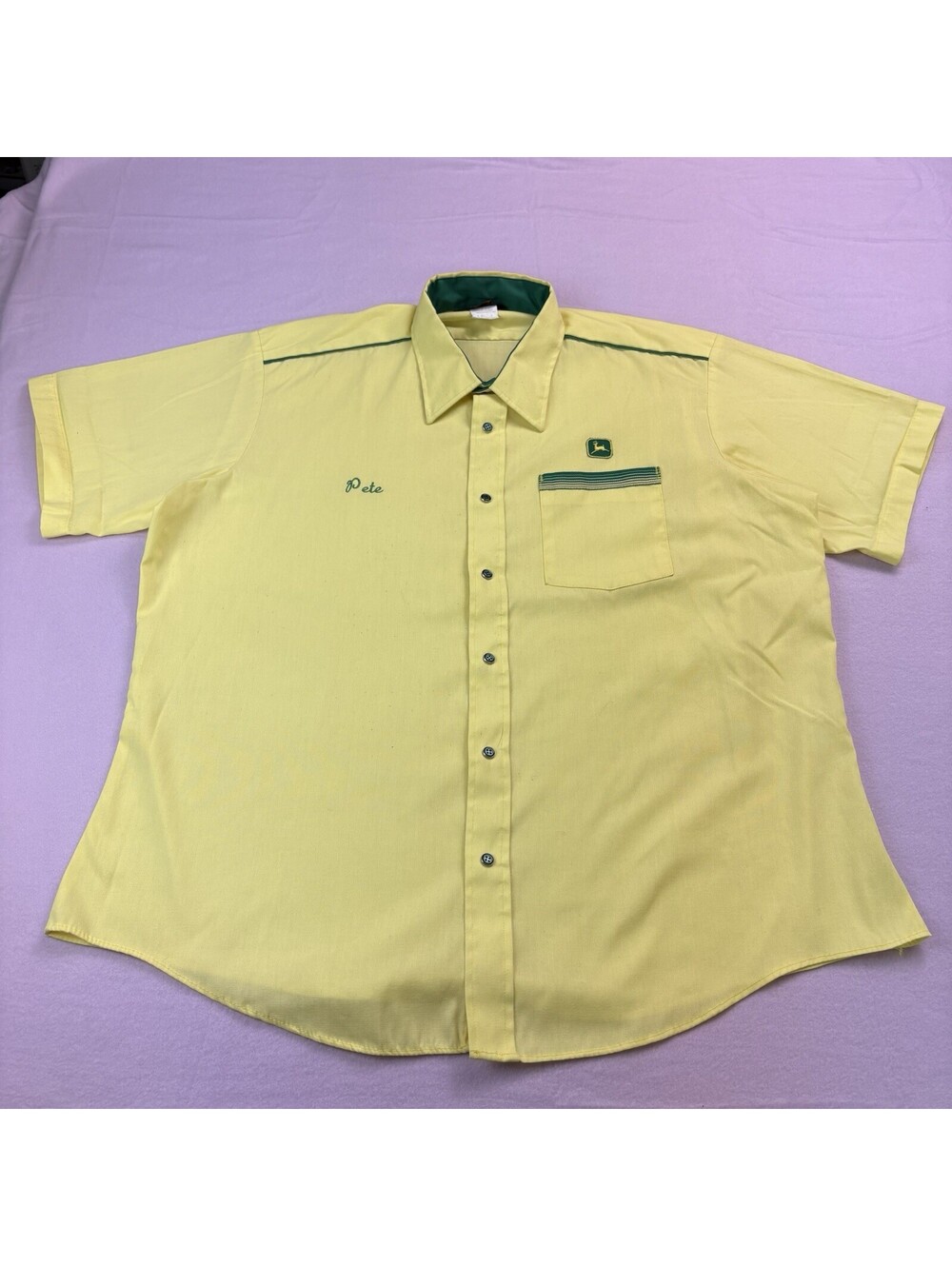 Vintage 70s John Deere Pearl Snap Work Shirt Size 2XL Yellow
